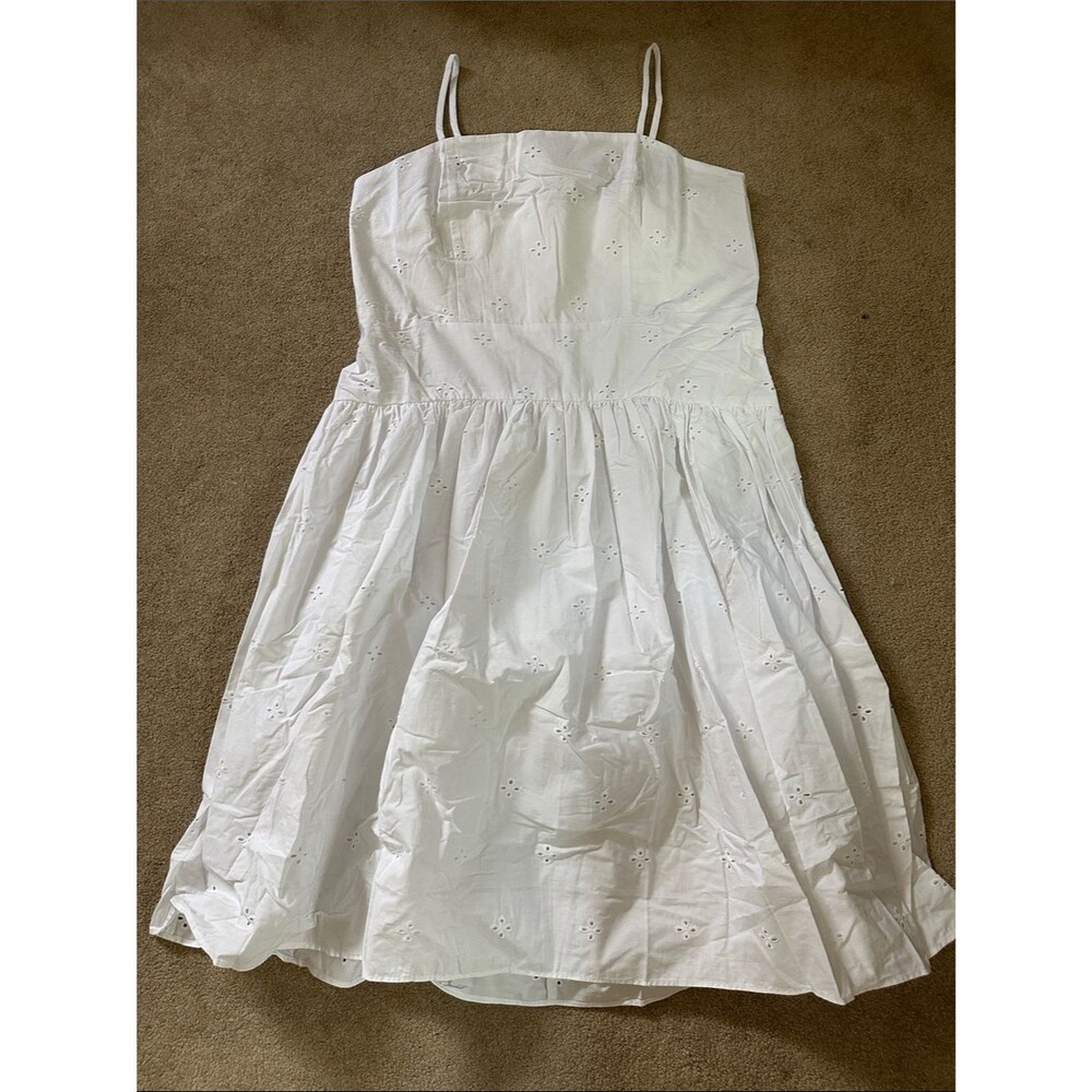 Free Assembly Cutesy Coastal White Eyelet Midi Sundress with Spaghetti Straps